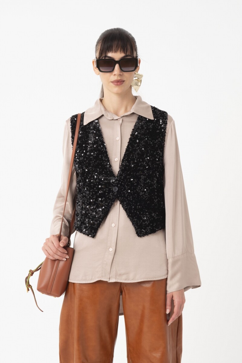 VEST DE LENTEJUELAS CON BOTON Negro
