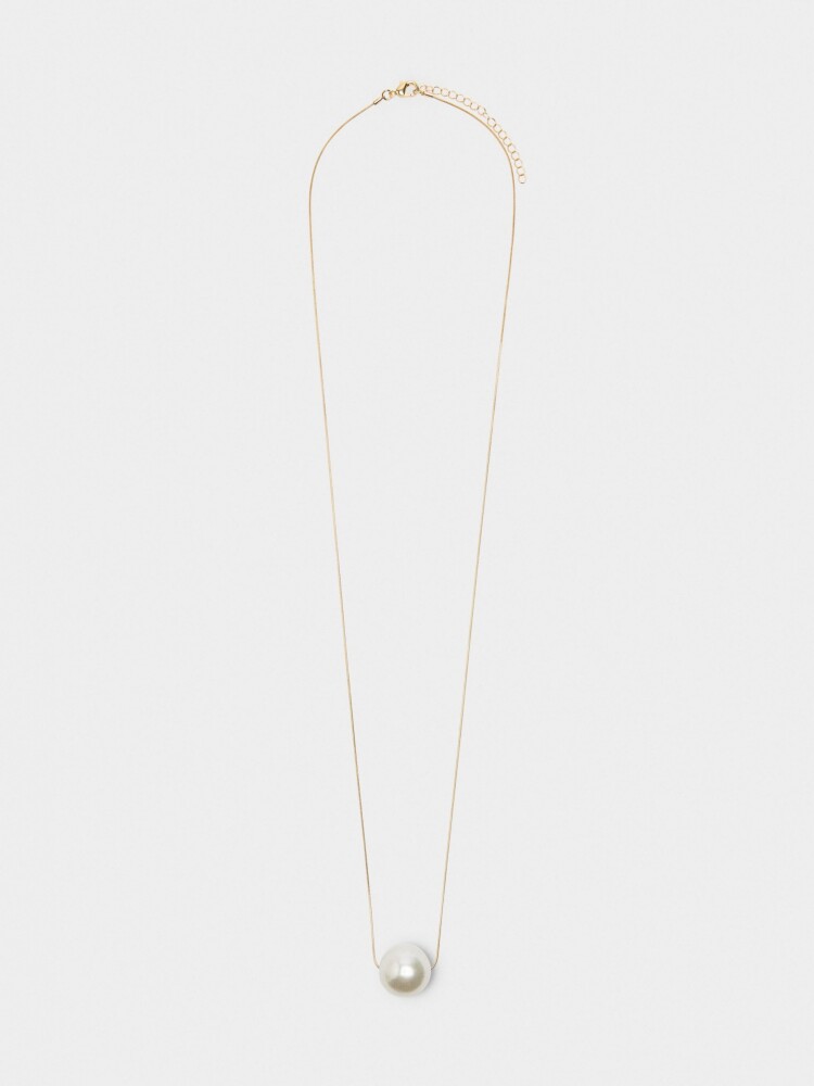 Collar Largo Con Perla blanco