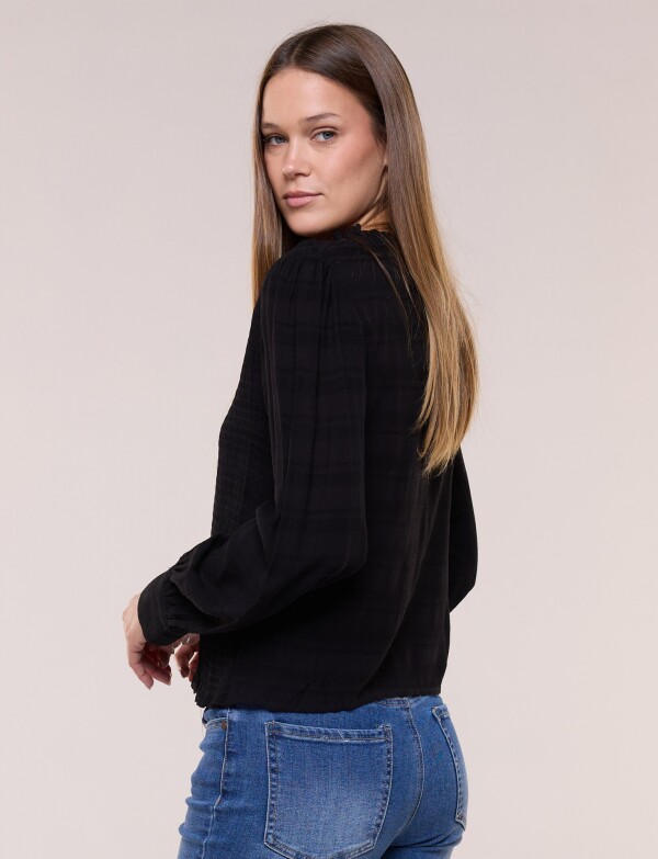 Blusa Smocked Escote V NEGRO