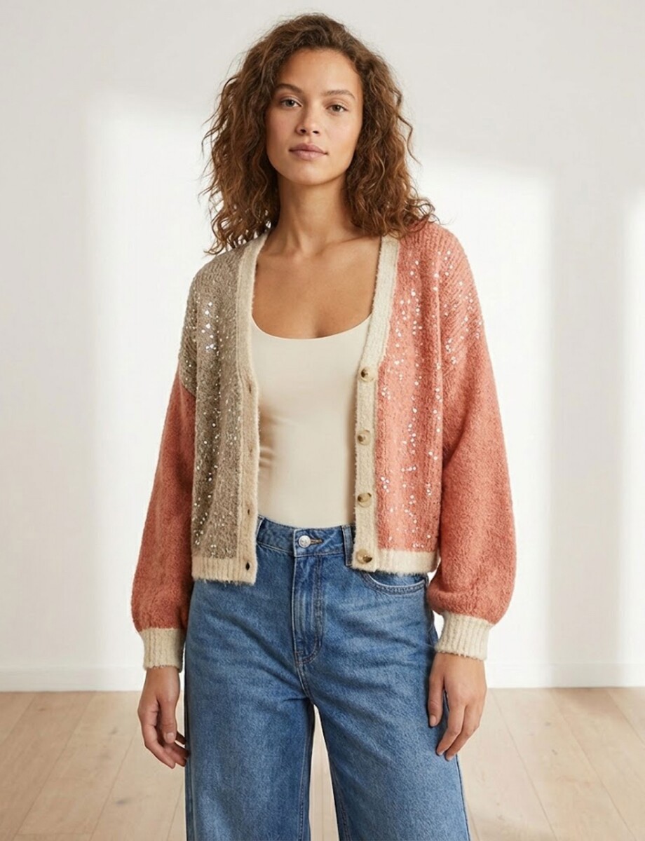 Cardigan Lana Lentejuelas - Multi/rosa 