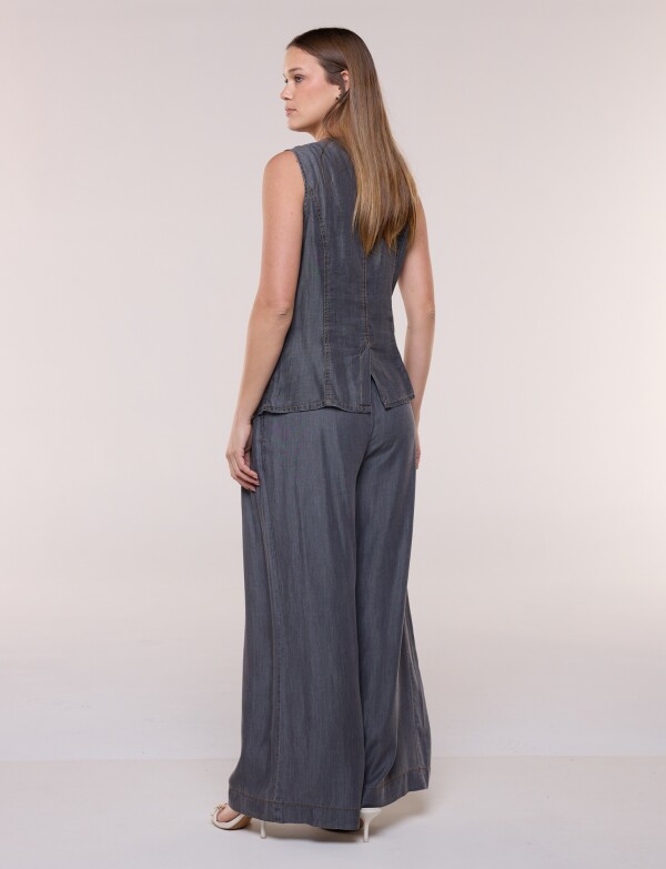 Chaleco Lyocell Con Botones Metalizados GRIS