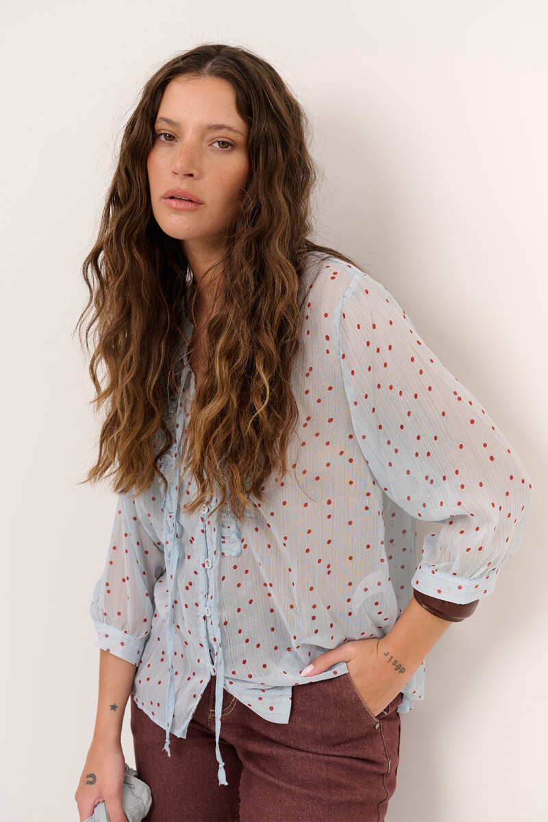 BLUSA DOT CELESTE