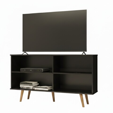 Mueble Rack de Tv de Piso con Puerta y Estantes 136 cm de Ancho - Negro / Roble Dakar Mueble Rack de Tv de Piso con Puerta y Estantes 136 cm de Ancho - Negro / Roble Dakar