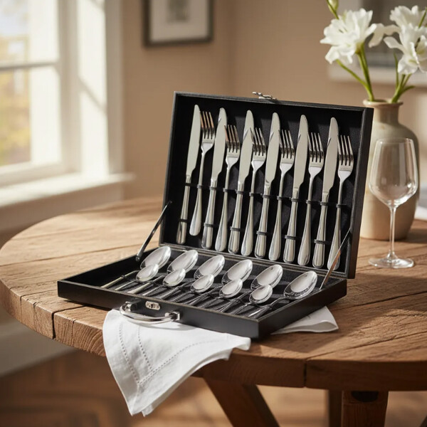 Juego de Cubiertos De Acero Inoxidable 24 Piezas Negro