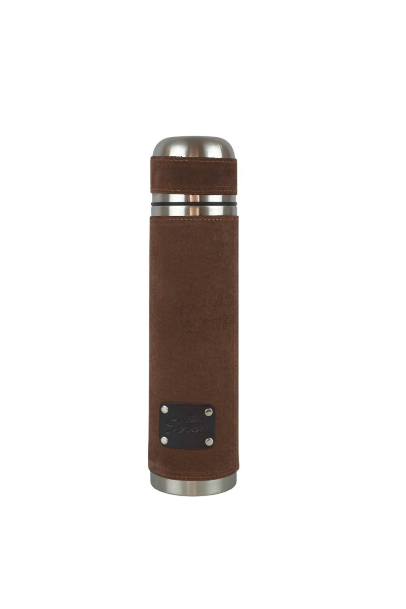 Termo de litro forrado en cuero Marron