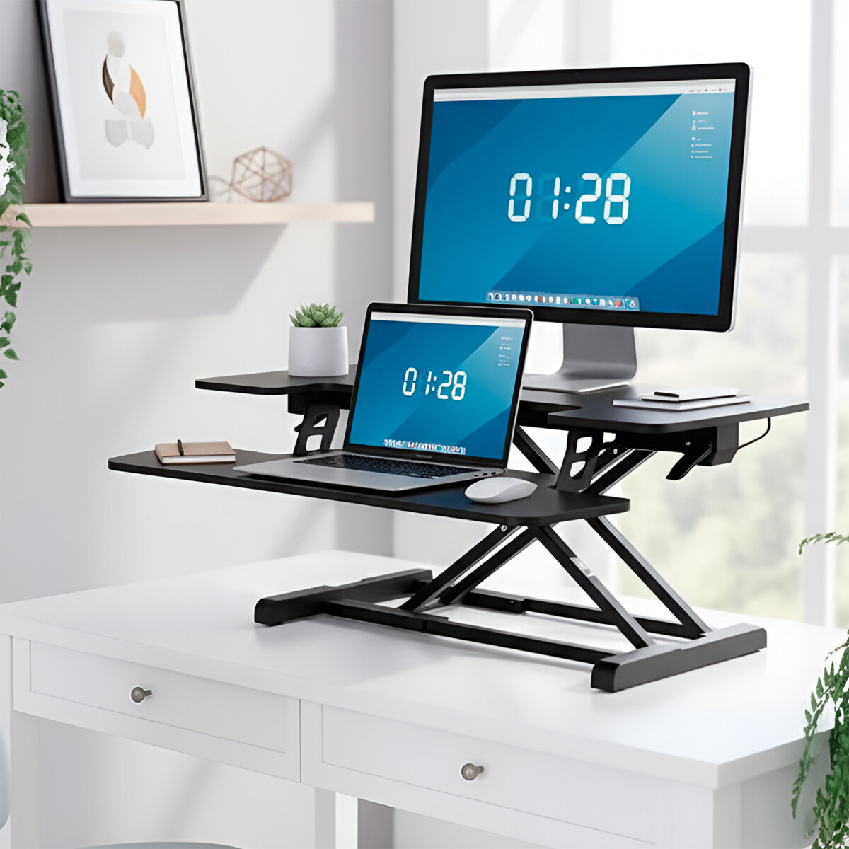 Escritorio Elevable Doble Regulable Altura Hybridesk Compu - Color Negro 