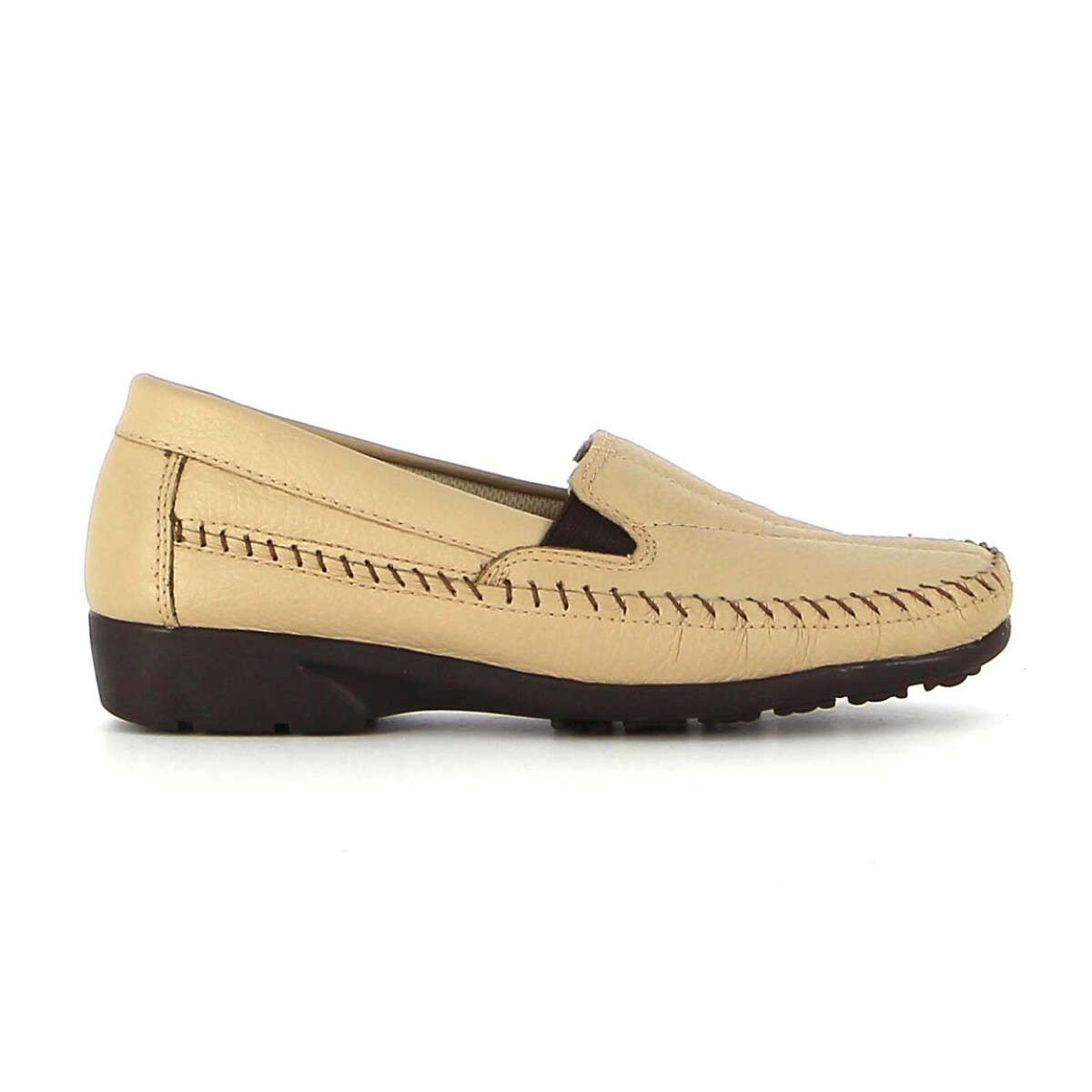 Mocasín Dama Country 2 Elásticos Cuero Suela Oscura - Beige 