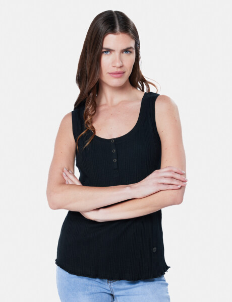 MUSCULOSA RIB CON BOTONES Negro