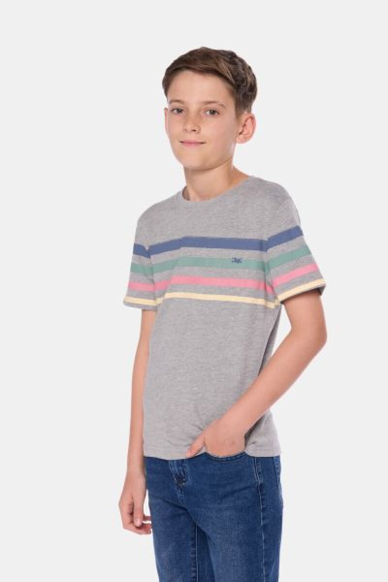 REMERA RAYADA - Gris 