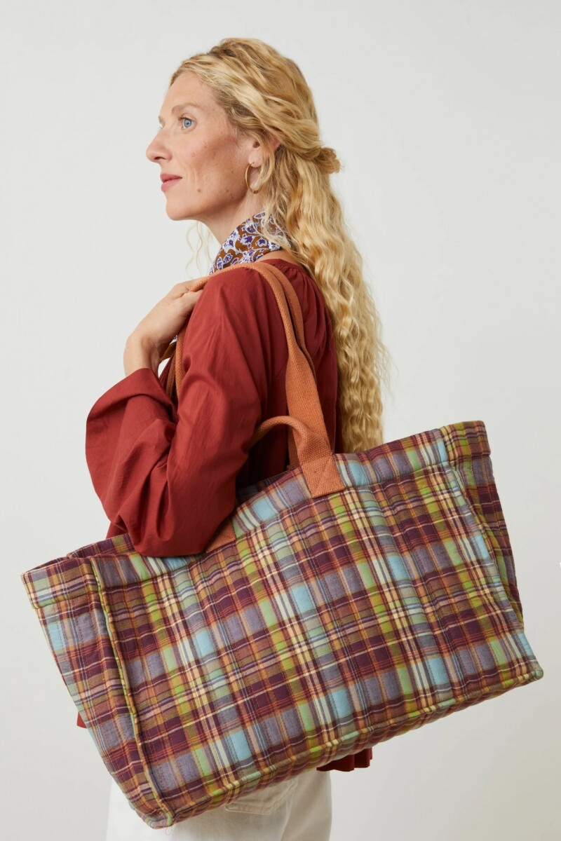 BOLSO TOTE SECRET CHECKS A CUA Marron