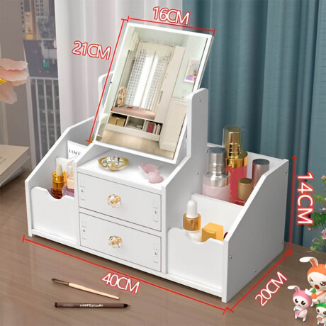 Set Espejo Tocador Organizador Maquillaje Madera Blanco