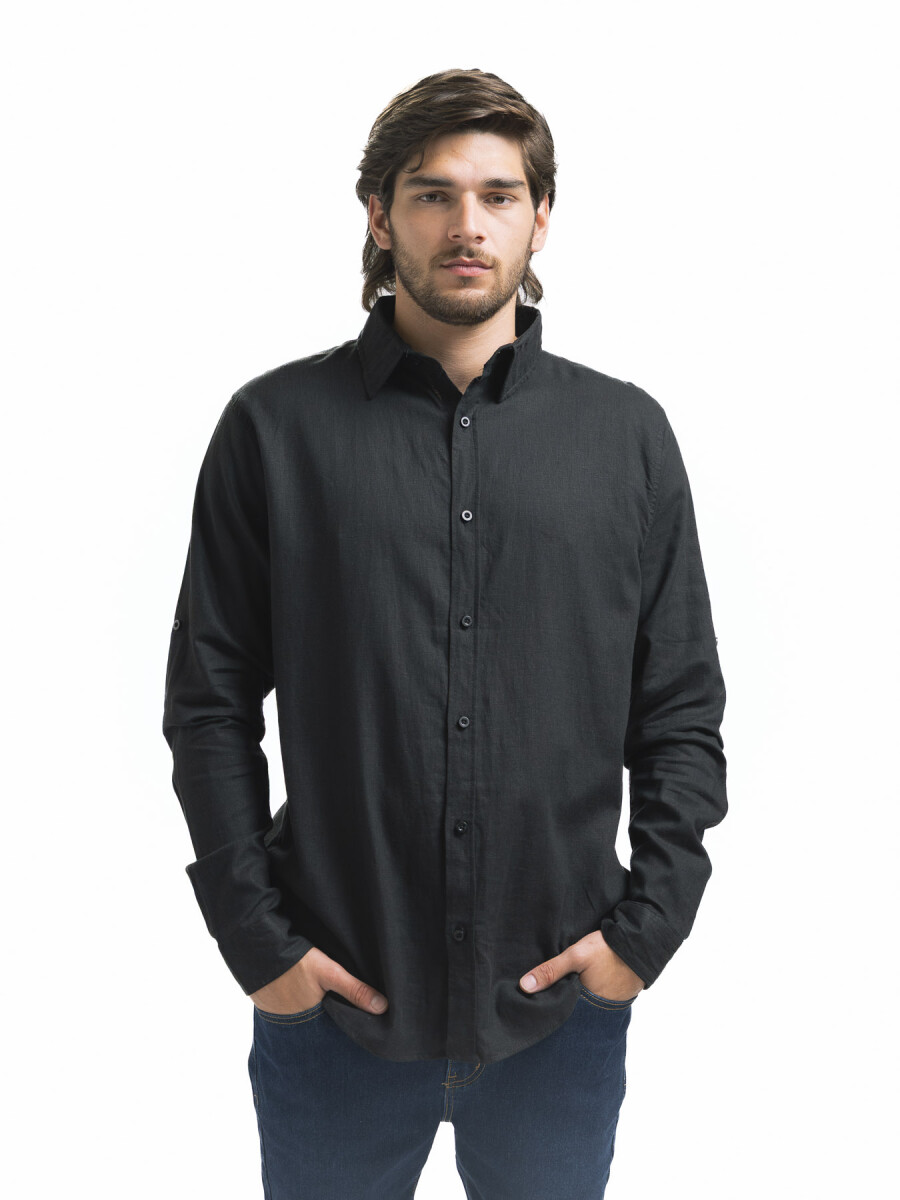 Camisa Lino Manga Larga Maui - Negro 