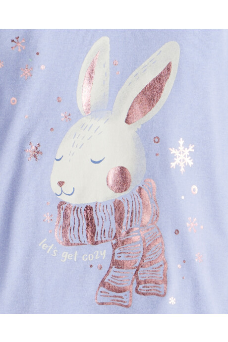 Pijama cuatro piezas de algodón, dos remeras manga larga y dos pantalones, diseño conejita Sin color