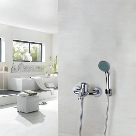 Griferia De Ducha Exterior Con Telefono Y Flexible GRIS
