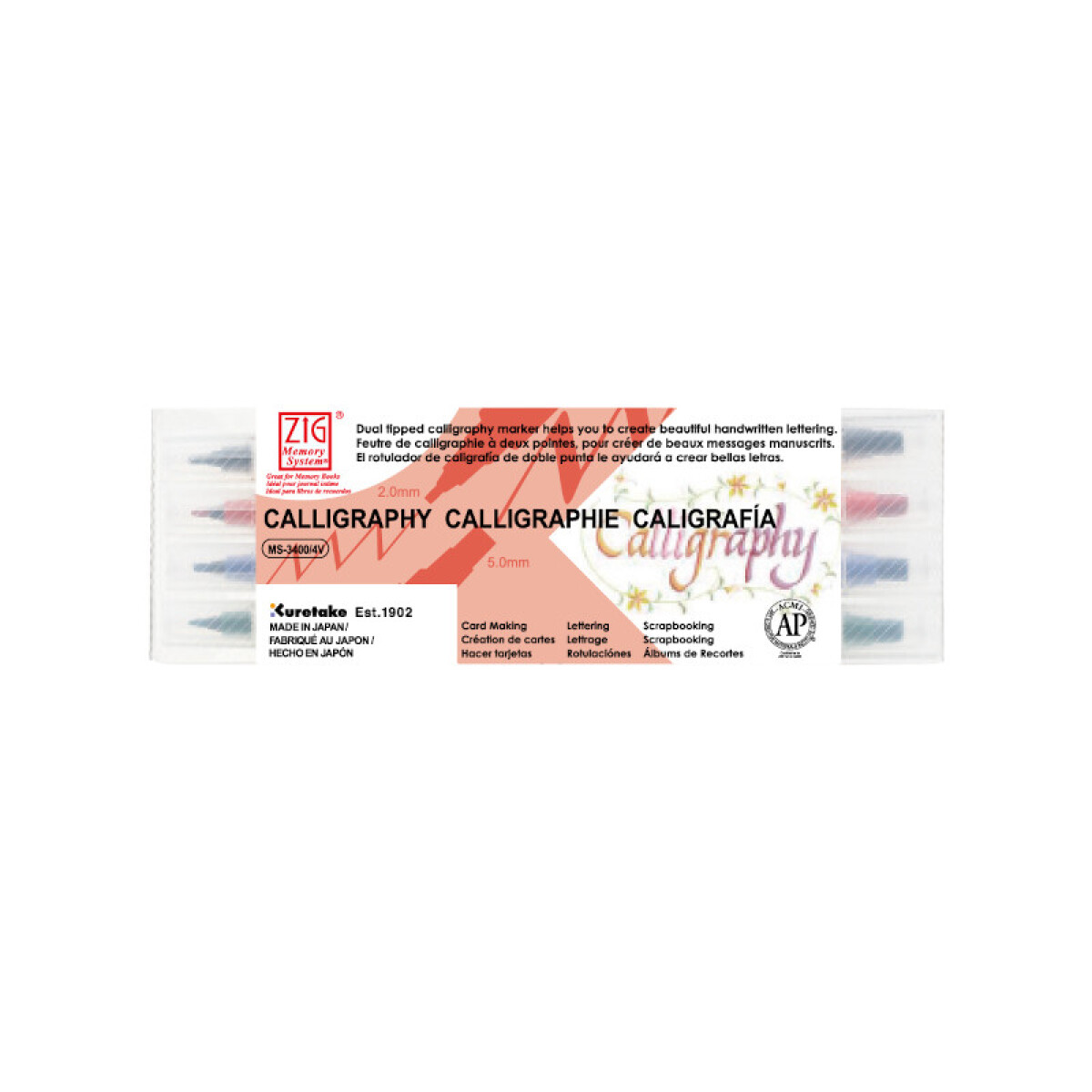 Marcadores doble punta para Caligrafía - ZIG - 4 colores 