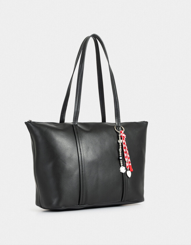 Shopper Cartera Shopper Con Charm - Negro