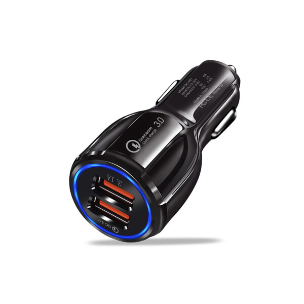 Ficha de carga para auto doble USB 30W color negro Ficha De Carga Para Auto Doble Usb 30w Color Negro
