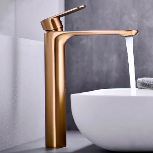 Griferia para Lavatorio Alto Monocomando Oro Burshed Mate Incl Valvula Popup 000