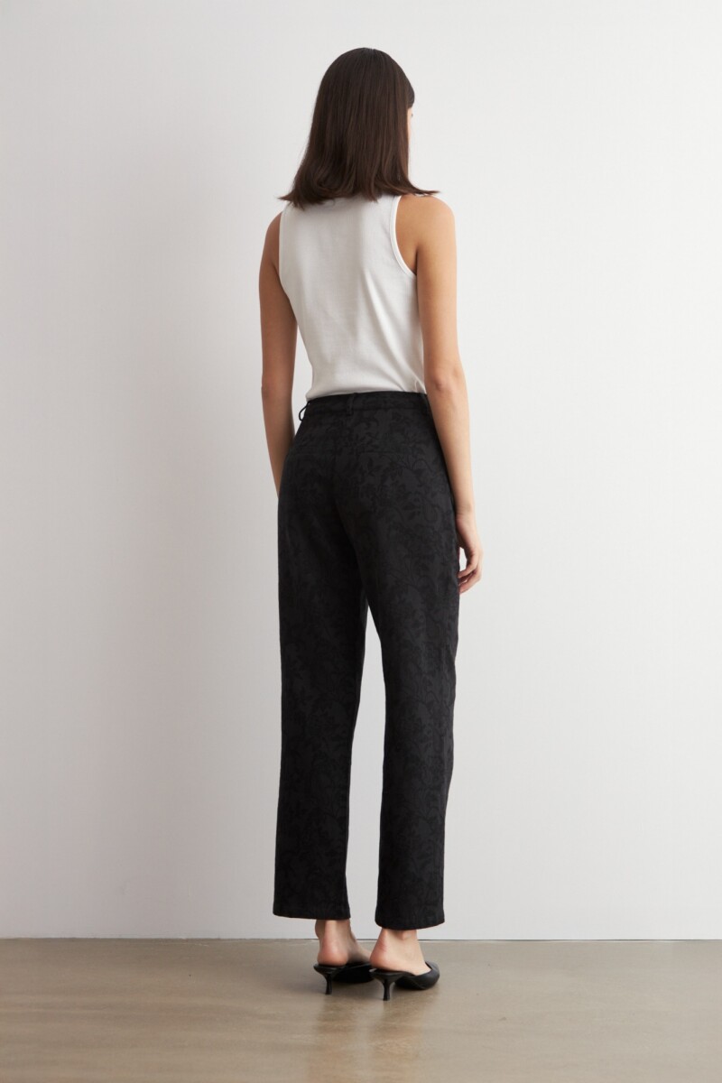 Pantalon recto jacquard floral negro