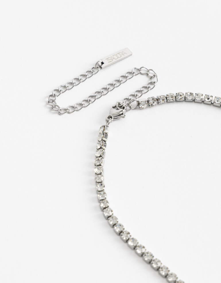 Collares Cortos Strass Collar Tennis De Acero Con Cubic - Plateado