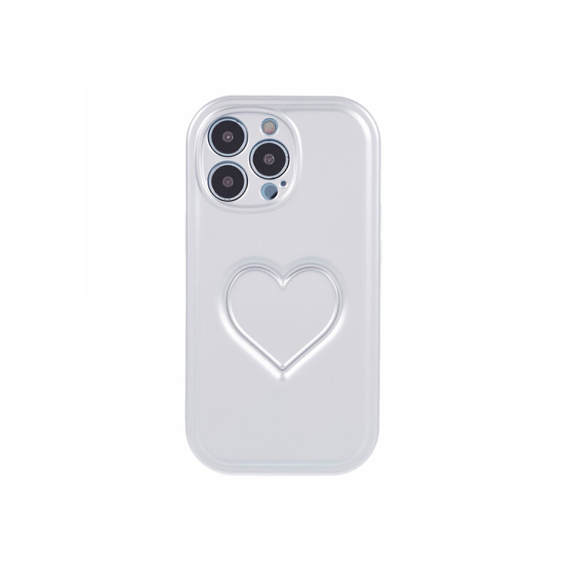 Protector iPhone 15 Pro diseño corazon 3D color plata Protector Iphone 15 Pro Diseño Corazon 3d Color Plata