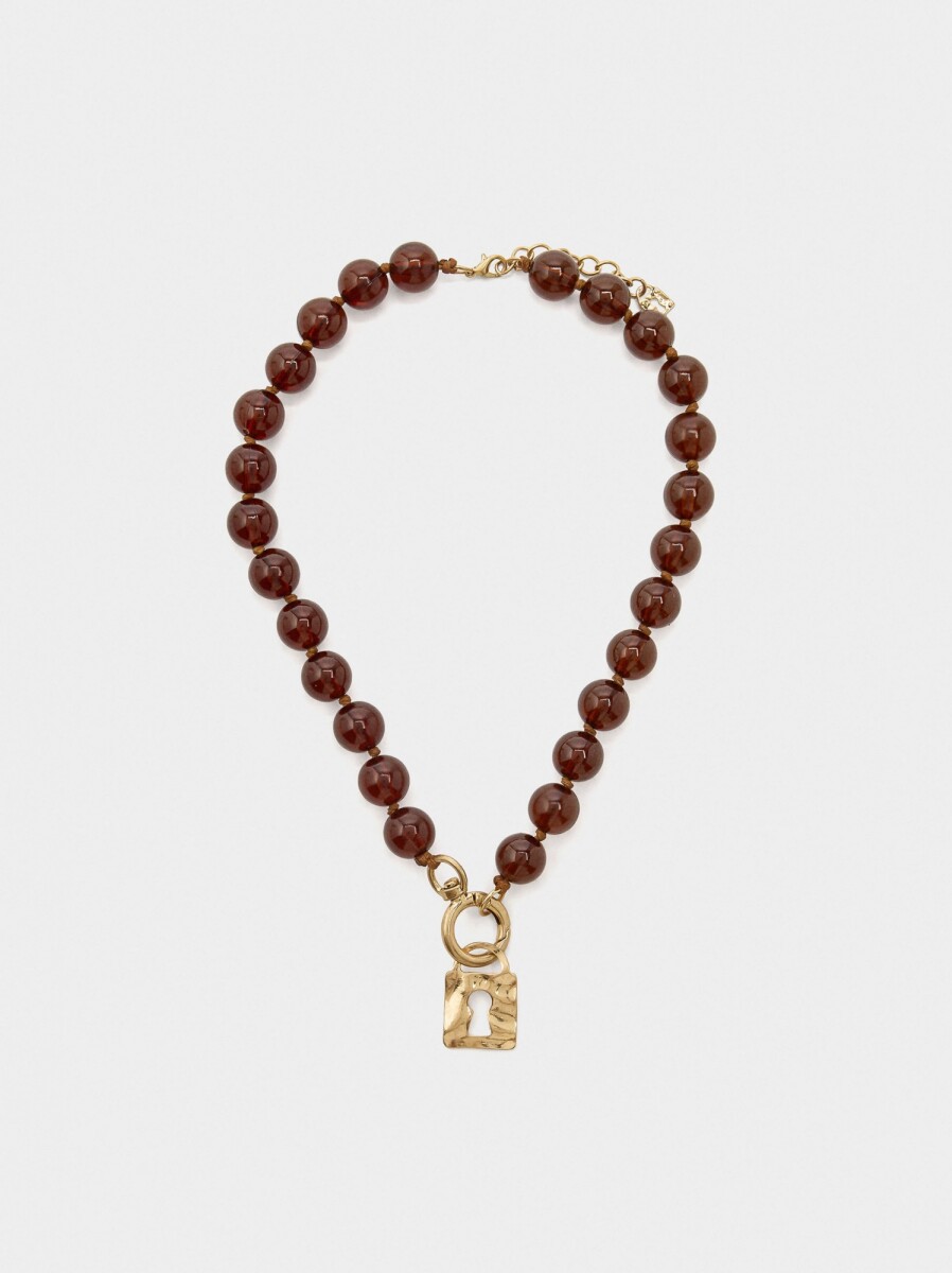 Collar Corto De Cuentas Efecto Piedra - marron 