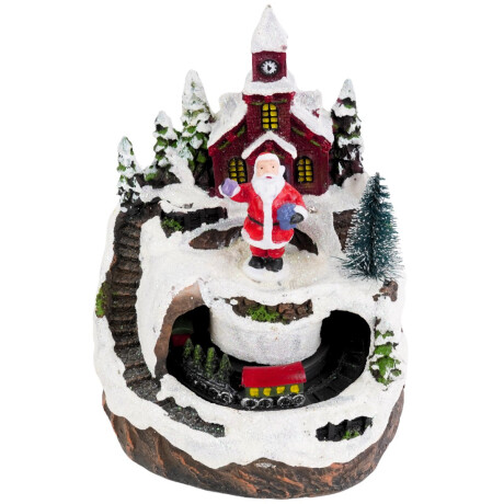 Adorno navideño con iglesia y tren con luz, sonido y movimiento Adorno navideño con iglesia y tren con luz, sonido y movimiento