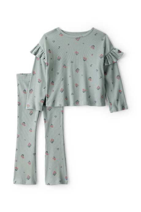 Set dos piezas de algodón, pantalón y remera, diseño floral Set dos piezas de algodón, pantalón y remera, diseño floral