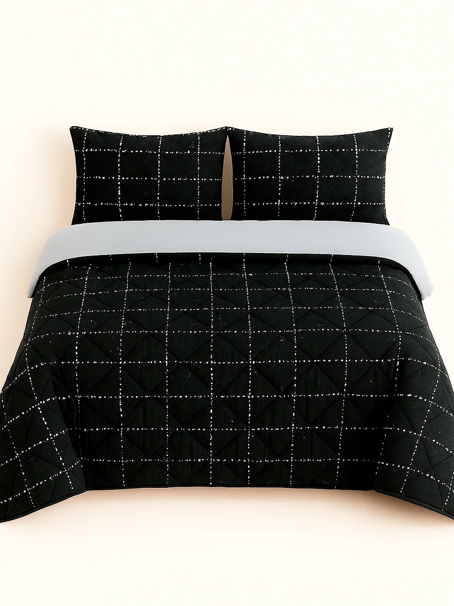 ACOLCHADO CUADROS CON FUNDAS 2 PLAZAS - NEGRO 