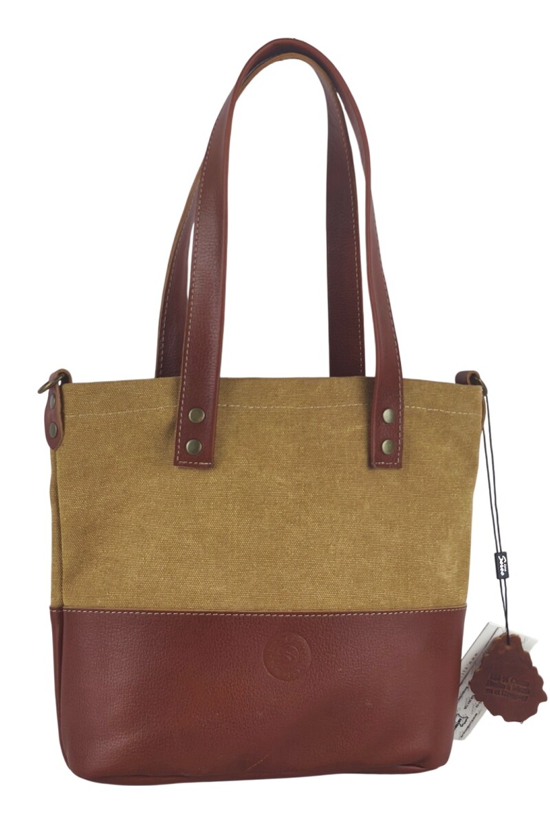 Bolso matero en lona y cuero camel