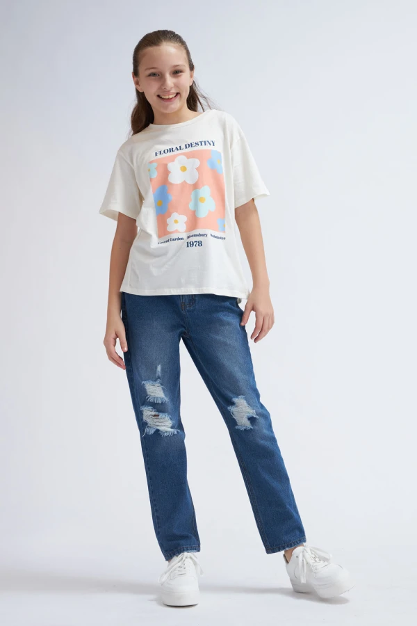 Pantalón de jean mom fit roto Azul