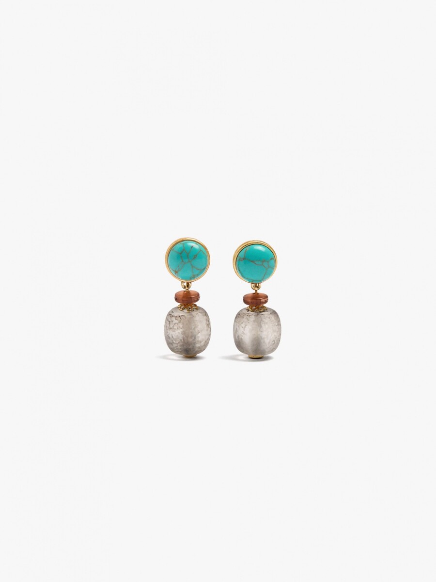Pendientes Con Piedra Y Cuenta De Vidrio multicolor