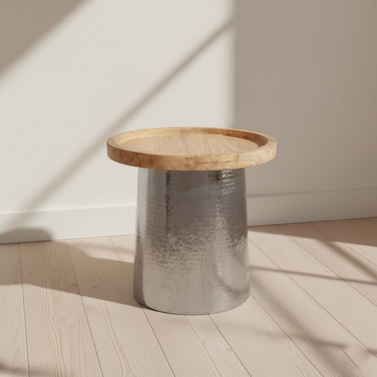 MESA LATERAL - MADERA-Y-ALUMINIO GRIS SILVER PLATA 