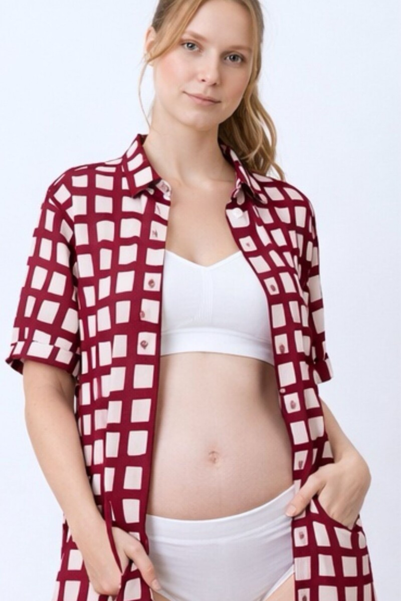 Camisa Maternal Pupa – Viscosa suave con bolsillos prácticos Estampa Borgoña