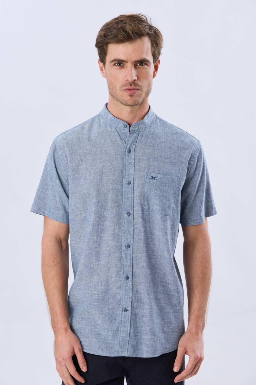 CAMISA LISA DE LINO CUELLO MAO Denim