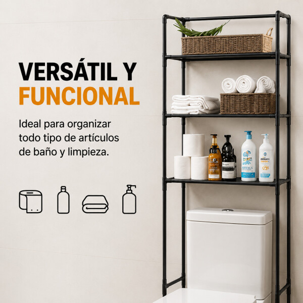 Mueble Organizador Multiuso Inodoro 3 Estantes Acero Inox Negro 1