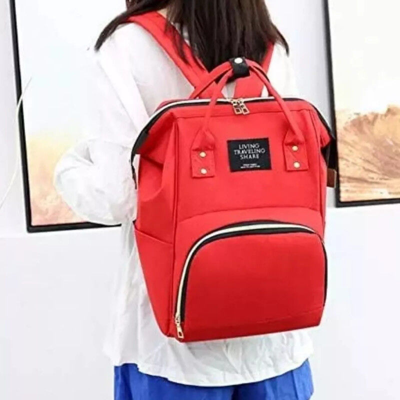 Bolso Mochila Maternal Bebe Resistente Impermeable Madre Rojo