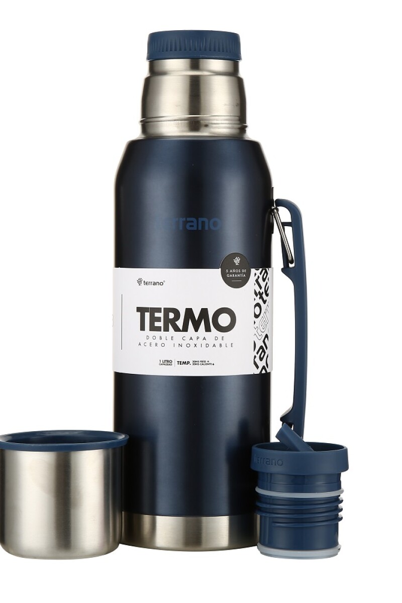 TERMO PREMIUM METALIZADO DE 1LT TERRANO CON MANIJA AZUL METALIZADO