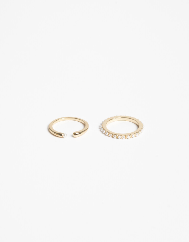 Sets Anillos Perla Set De Anillos Metal Con Perlas - Dorado