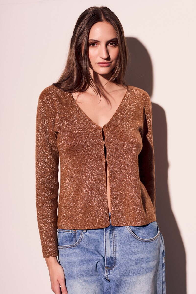 Cardigan Lurex Camel