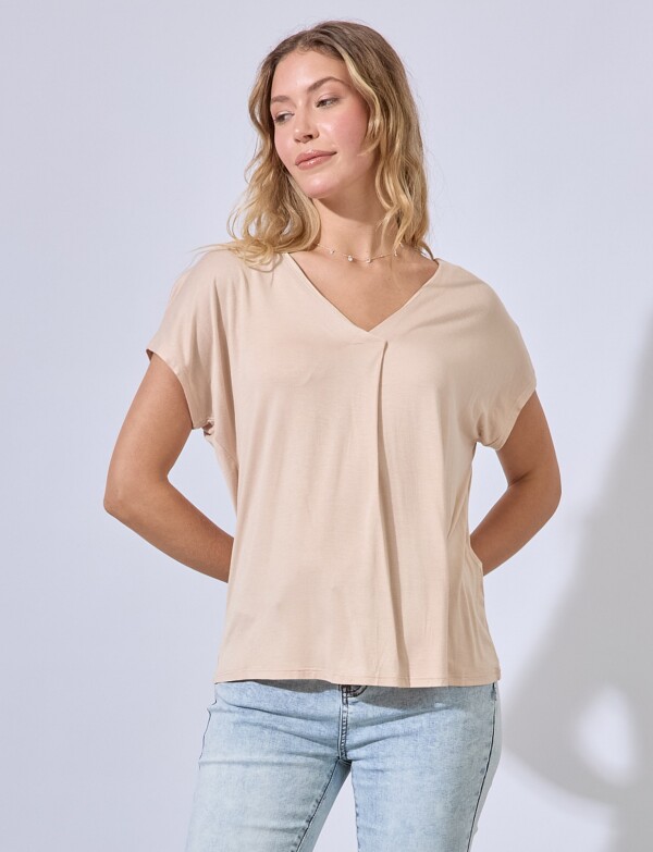 Remera Escote V BEIGE