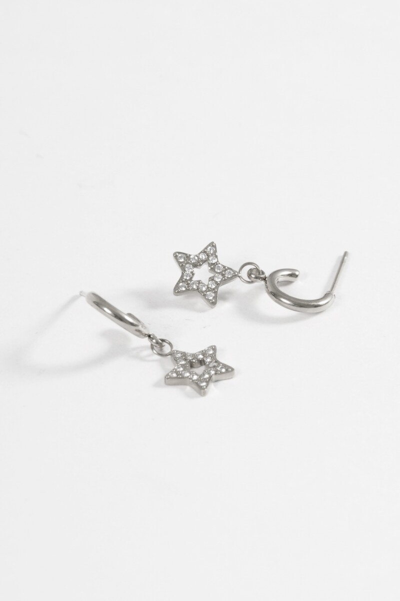 Aros dije estrella strass acero plateado