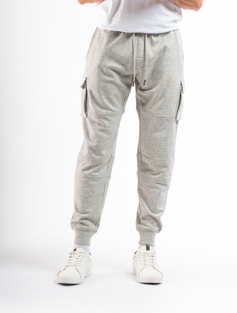 Pantalón Cargo de Felpa Gris Claro Melange