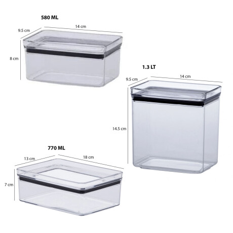Kit Lumini X5 Frasco Potes Hermético Rectangulares Apilables Transparente