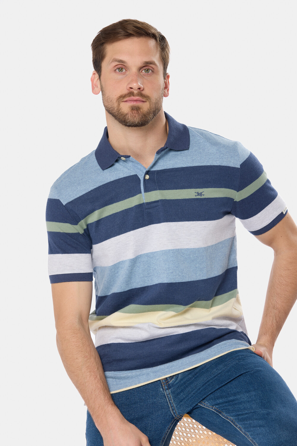 REMERA POLO JERSEY RAYADA Celeste