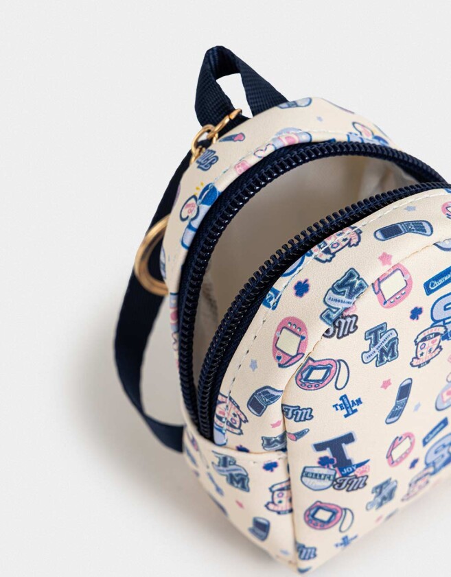 Llavero PU Llavero De Mochila De Pu Estampada Con Tiracierre - Blanco Crema