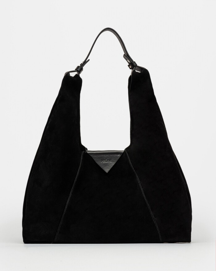 Cartera al Hombro The Shopping En Cuero Gamuza Negro