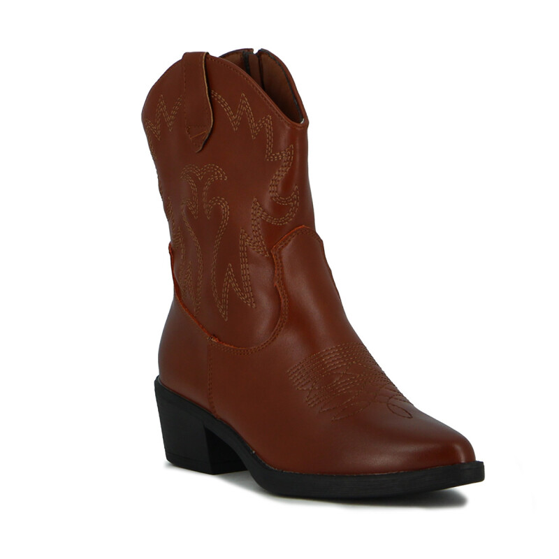 Darkness Bota De Dama Tejana Detalle Bordado Caña Baja Taco Cuadrado - Tan Tan