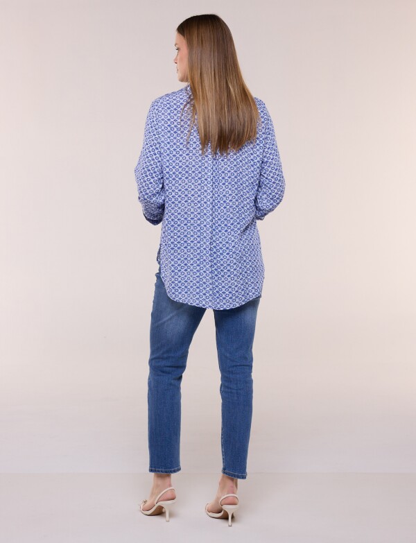 Camisa Manga Larga Con Estampa AZUL/BLANCO