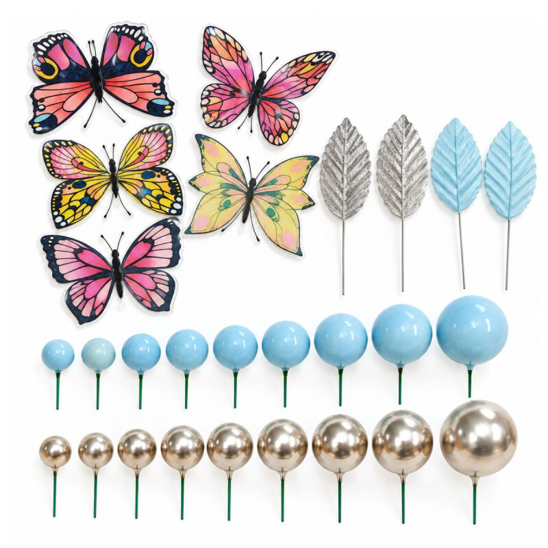 Topper Mariposas y Esferas Celeste